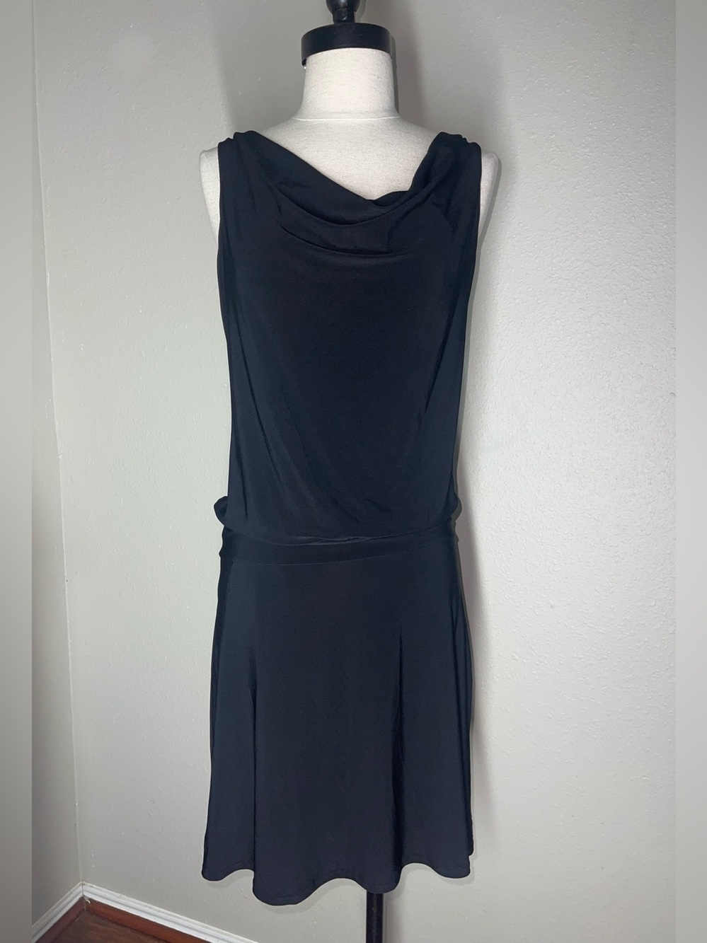 White House Black Market Black Draped Cowl Neck Dress